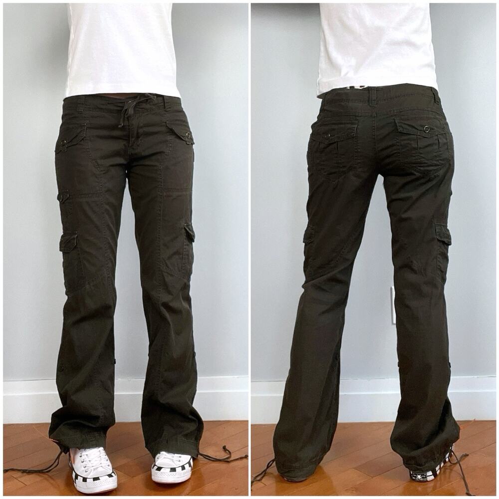 Y2K Unionbay Khaki Green Low Rise Cargo Pants Cotton Size 5 Vintage Union Bay